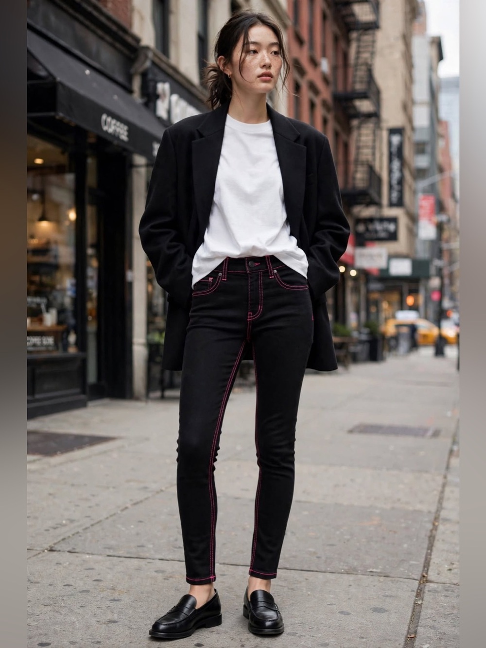 Rag & Bone High-Rise Skinny Jeans Black Pink Contrast Stitch Size 32